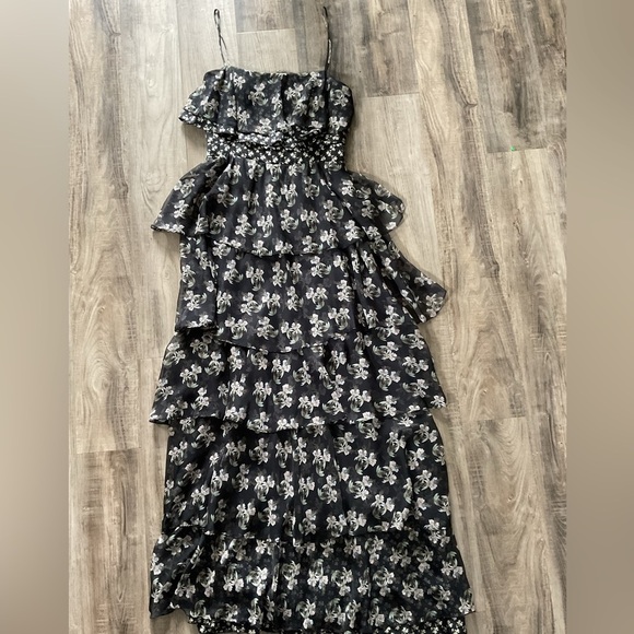Jill Jill Stuart Black Floral Printed Kiera Ruffle Gown Sleeveless Square Neck 6 - Picture 5 of 9